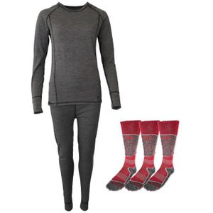 Accezzi merino ski-ondergoed + 3 paar merino skisokken, Rot, damen