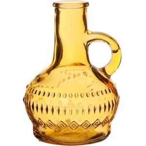 Gekleurd glazen flesje, vaasje, Lille Oker Ocre / stuk Lille clear bottle h.10 Ø7cm