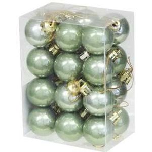 Kerstballen - Salie Groen - Kunststof - Set van 24x - Diameter 3 cm