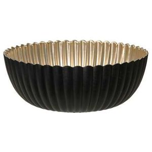 Bowl Schaal met ribbels Zwart met Goud 20*7.5 cm schaal, fruitschaal