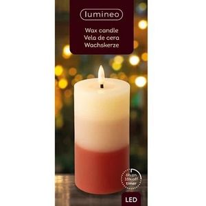 Actie Lumineo LED kaars WAX steady kan Binnen, met timer, Terra Tricolor /warm wit dia 7cm H 15cm / st Ledcandle vlameffect voor bloemschikken en decoratie