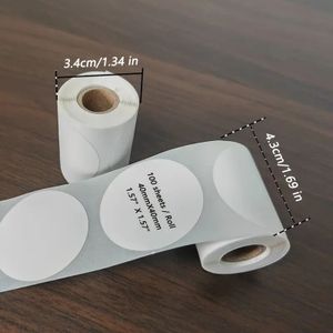 Thermische labels, WIT  ROND 40mm Stickers Labels Thermal voor diverse printers/ rol 100 labels M110/M110S/M120/M200/M220/M221  om zelf foto, tekst, afbeeldingen op te printen