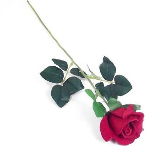 Rode roos Valentijnroos Velvet Zijde stuk SINGLE VELVET ROSE RED met blad 54 cm