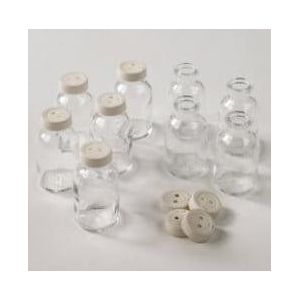 Medicijnflesjes gedopt 6x3 cm 20 ml tray ca. 110 stuks