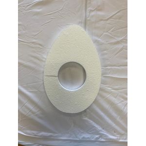 Actie Styropor Ei Platrond 45 cm met  GAT, open cirkel Styropor Paasei