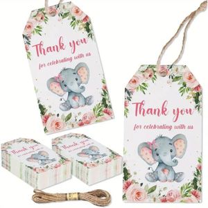 Bloemenkaartjes "Thank You For Celebrating With Us" - Olifantje (Set van 50) met Touwtje cadeaulabels met touwtje