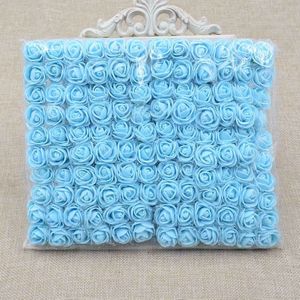 Actie Mini foamrose met tule LichtBlauw BULK pak 144 st 2 cm.