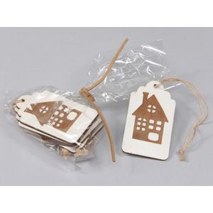 Houten Labels 5*8 cm. Met huisje 6 stuks Labels 5*8 cm. Met huis