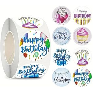 500 Stickers Labels Rol Happy Birthday Blauw Roze tinten rol etiketten met verschillende soorten