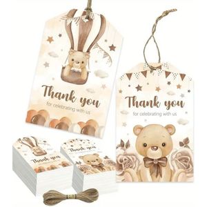 Bloemenkaartjes "Thank You For Celebrating With Us" - Beertje in Ballon (Set van 50) cadeaulabels met touwtje