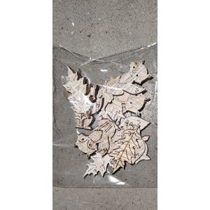 Houten vosjes en bladeren – 12 stuks – decoratieve figuurtjes Houten figuurtjes