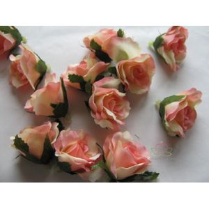 Roosjes 3 cm. Zijde Best Quality Zalm-Lichtroze bicolor10 st Roos zijdebloem