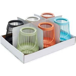 Actie Metalen windlichten pastel 15.5 cm Set van 6 Windlichten