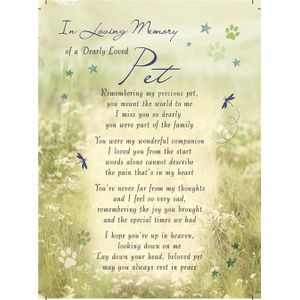 Rouwkaart herdenkingskaart In loving memory of a DEARLY LOVED PET overlijden huisdier Geplastificeerd 16.5 X 12cm