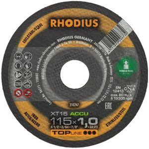 Rhodius 210247 XT15 ACCU TOPline Lll Doorslijpschijf Extra Dun 115 X 22,23 X 1mm (10 St)