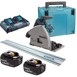 Makita DSP600PT2J1 36V (2x 18V) Li-Ion Accu Invalzaag Set (2x 5,0Ah Accu) In Mbox Incl. Geleiderail - 165 X 20 Mm - Koolborstelloos