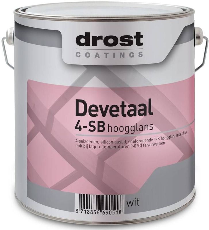 Drost Devetaal 4-SB Hoogglans - 2,5 Liter - Wit / Kleur | 8718836690037 | Verf