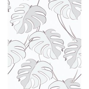 Kylie Behang met lila grijze monstera print - 81604 | 4046701816041 | Behang