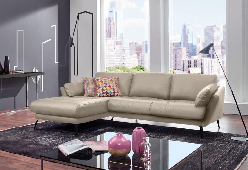 W.SCHILLIG Ecksofa "softy, toller Sitzkomfort, L-Form", mit dekorativer Heftung im Sitz, Füße schwarz pulverbeschichtet
