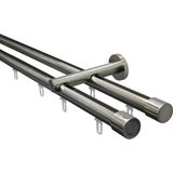 GARDINIA Gardinenstange "Set Isa 2-Lauf mit Innenlauf II Ø 20 mm", 2 läufig-läufig, Fixmaß, 2-Lauf