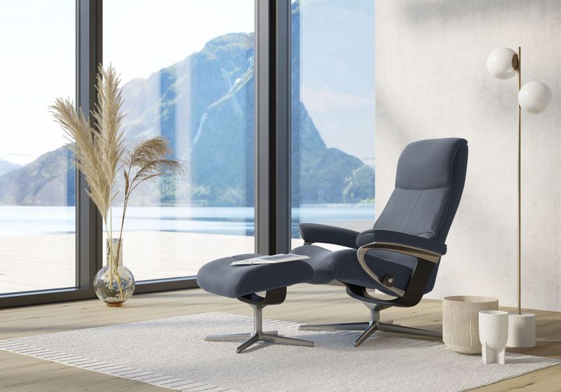 Stressless Relaxsessel "View", (Set, Relaxsessel mit Hocker), mit Hocker, mit Cross Base, Größe S, M & L, Holzakzent Schwarz