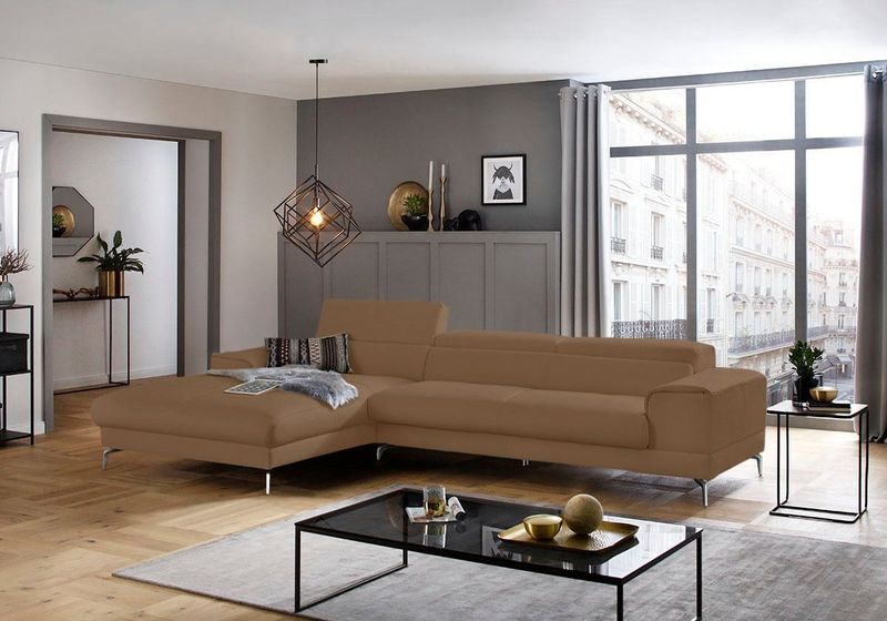 W.SCHILLIG Ecksofa "piedroo, Designsofa mit tollem Sitzkomfort, elegant und bequem, L-Form", Kopfteilverstellung, wahlweise mit Sitztiefenverstellung, Breite 343cm