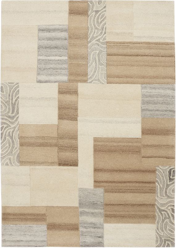 THEKO Wollteppich "Lola, Wolle, handgearbeitet, Patchwork Design, handgetuftet", rechteckig, 12 mm Höhe, Wohnzimmer, Schlafzimmer, Esszimmer, auch als Läufer und rund