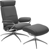 Stressless Relaxsessel "Paris", (Set, Relaxsessel mit Hocker), mit Hocker, Low Back mit Kopfstütze, mit Star Base, Gestell Chrom