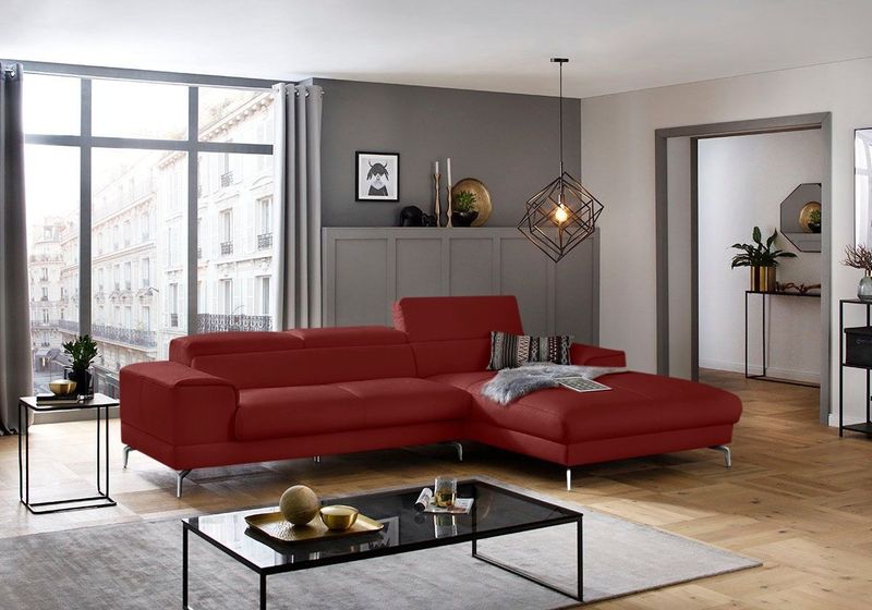 W.SCHILLIG Ecksofa "piedroo, Designsofa mit tollem Sitzkomfort, bequem und elegant, L-Form", Kopfteilverstellung, wahlweise mit Sitztiefenverstellung, Breite 303cm