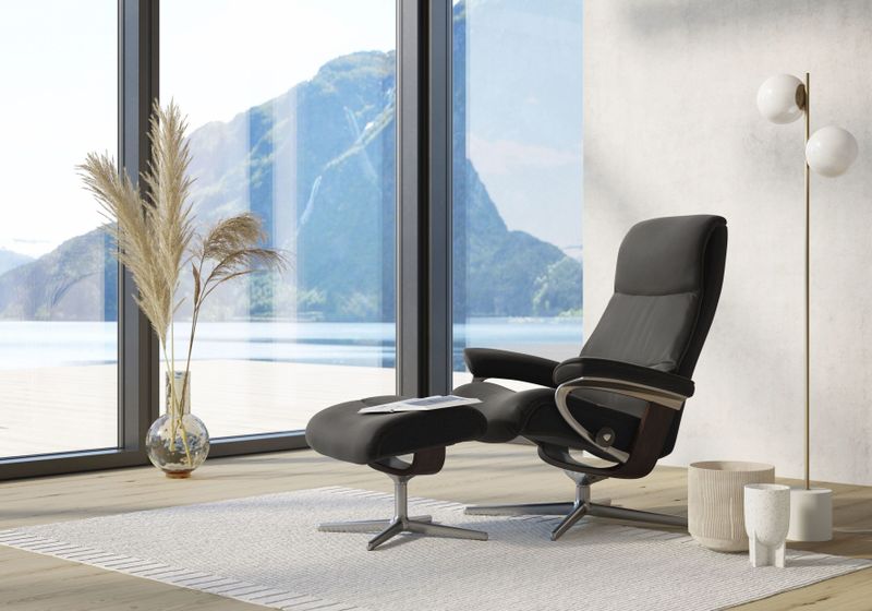 Stressless Relaxsessel "View", (Set, Relaxsessel mit Hocker), mit Hocker, mit Cross Base, Größe S, M & L, Holzakzent Braun