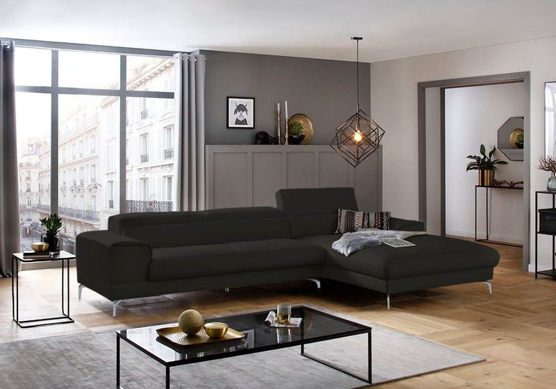 W.SCHILLIG Ecksofa "piedroo, Designsofa mit tollem Sitzkomfort, bequem und elegant, L-Form", Kopfteilverstellung, wahlweise mit Sitztiefenverstellung, Breite 343cm