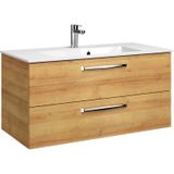 Saphir Badmöbel-Set "Trentino 2-teilig Mineralmarmor-Waschtisch mit LED-Spiegelschrank", (3 St.), Badmöbel-Set 107cm breit, inkl. Türdämpfer, 3 Türen, 2 Auszügen