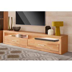 Home affaire Lowboard "Ribe,180cm breit, Fronten Massivholz,4 Fächer,Kabeldurchführung", Holz massiv, Holzwerkstoff, Metall Griffe,2 Klappen