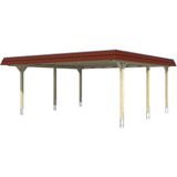 Skanholz Doppelcarport "Wendland", Leimholz-Fichte, 550 cm, Schiefergrau, mit EPDM-Dach, rote Blende