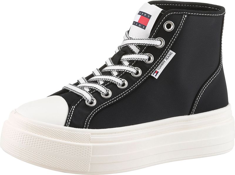 Tommy Jeans Plateausneaker "TJW FOXING FLATFORM SNEAKER HIGH", Freizeitschuh, Schnürboots, High Top-Sneaker mit Kontrastnähten