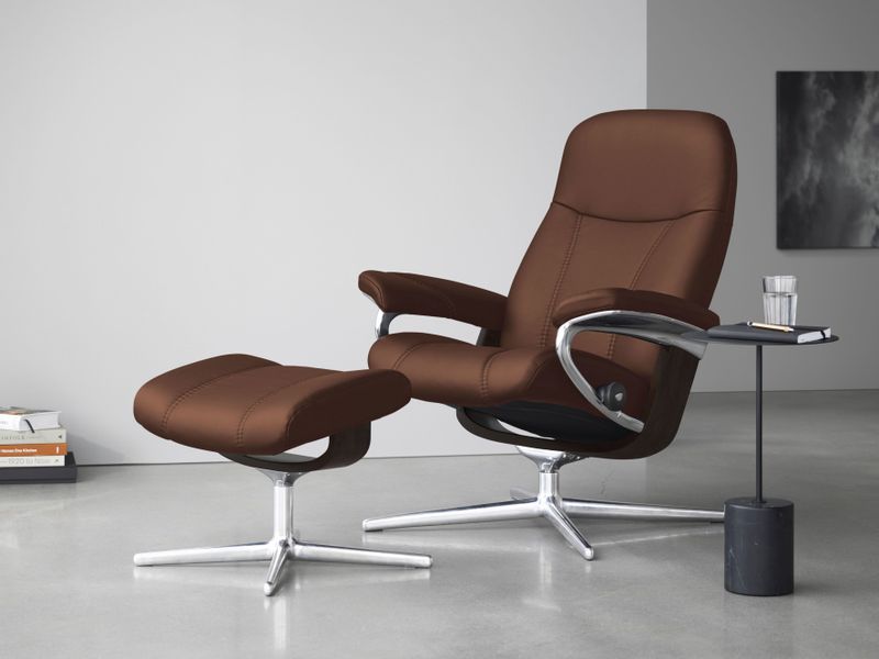 Stressless Relaxsessel "Consul", (Set, Relaxsessel mit Hocker), mit Hocker, mit Cross Base, Größe S, M & L, Holzakzent Braun