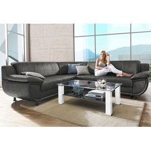 TRENDMANUFAKTUR Ecksofa "Rondo wahlweise mit Schlaffunktion, 267x247 cm (BxT), breite Armlehnen", L-Form, wahlweise mit Federkern bestellbar, Füße schwarz