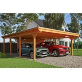 Skanholz Doppelcarport "Emsland", Leimholz-Nordisches Fichtenholz, 550 cm, hellbraun