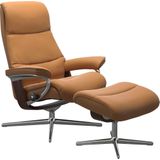 Stressless Relaxsessel "View", (Set, Relaxsessel mit Hocker), mit Hocker, mit Cross Base, Größe S, M & L, Holzakzent Braun