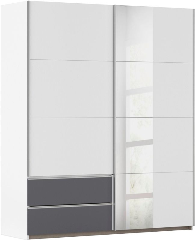 rauch Schwebetürenschrank "Kleiderschrank Schrank Garderobe Wäscheschrank SEVILLA mit Spiegel", (in 3 verschiedenen Ausstattungen BASIC/CLASSIC/PREMIUM), Metall-Griffleisten alufarben oder Graumetallic MADE IN GERMANY