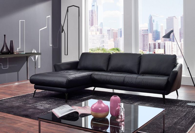 W.SCHILLIG Ecksofa "softy, toller Sitzkomfort, L-Form", mit dekorativer Heftung im Sitz, Füße schwarz pulverbeschichtet