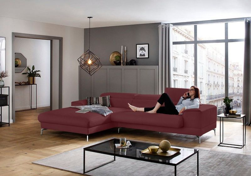 W.SCHILLIG Ecksofa "piedroo, Designsofa mit tollem Sitzkomfort, bequem und elegant, L-Form", Kopfteilverstellung, wahlweise mit Sitztiefenverstellung, Breite 303cm