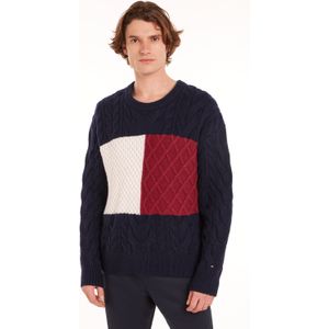 Tommy Hilfiger Rundhalspullover "CABLE FLAG SWEATER", mit Colorblocking-Design vorne