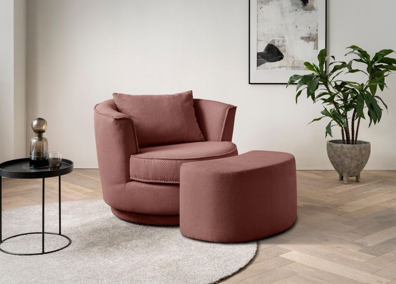 Leonique Drehsessel "MAISIE, Love Seat,Lese-Sessel,Sessel-Set, mit Hocker", (2 St.), in MEGA CORD und Web-Velours, drehbar 360 Grad mit Hocker