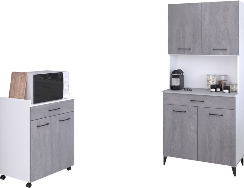 Parisot Mehrzweckschrank-Set, (2 St., Buffetschrank und Beistellschrank auf Rollen)