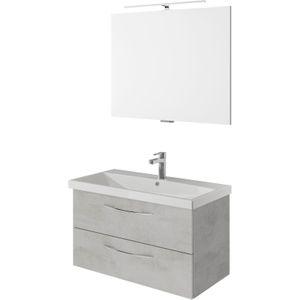 Saphir Badmöbel-Set "Serie 4035 2-teilig, Keramikwaschtisch mit LED-Spiegel, 90 cm breit", (Set), Badezimmer-Set inkl. Türdämpfer, 2 Schubladen, Waschplatz