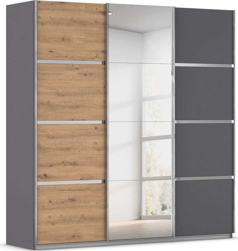 rauch Kleiderschrank "Schwebetürenschrank OTTO´s Choice Garderobe Schrank TOP ANGEBOT Avola", (in 3 verschiedenen Ausstattungen BASIC/CLASSIC/PREMIUM inkl. Spiegel), mit eleganten Zierleisten in Chrom, Schwarz oder Weiß MADE IN GERMANY