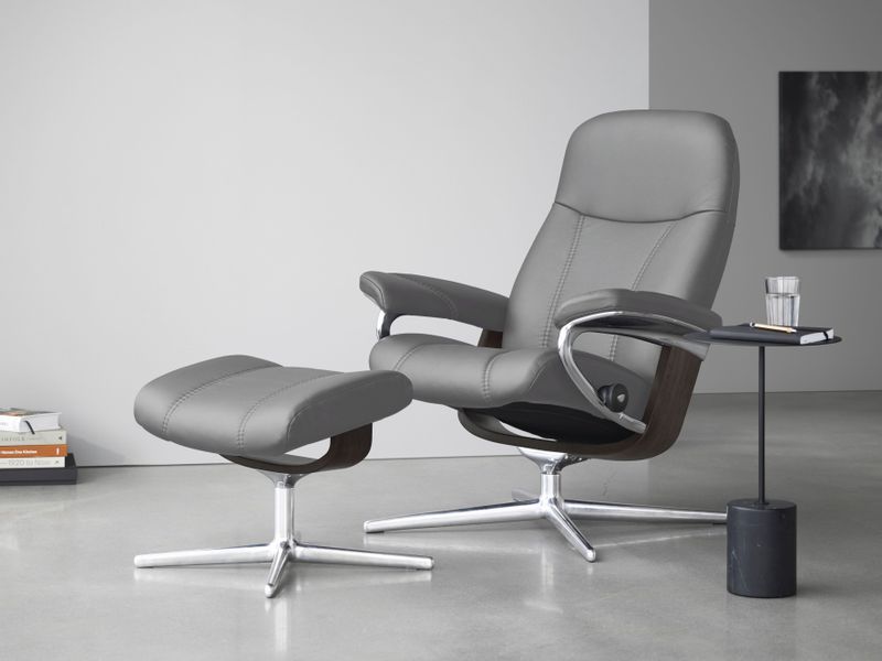 Stressless Relaxsessel "Consul", (Set, Relaxsessel mit Hocker), mit Hocker, mit Cross Base, Größe S, M & L, Holzakzent Wenge
