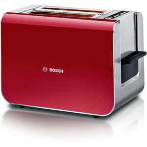 BOSCH Toaster "Styline TAT8614N, integrierter Brötchenaufsatz, Liftfunktion,", 860 W, Auftaufunktion, Abschaltautomatik, Brotzentrierung, Edelstahl/rot