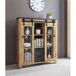 Home affaire Highboard "York, moderner Hochschrank, Vitrine in Hunton Oak, Industrialdesign", mit Scheunentorbeschlägen & Apothekergriffen aus Metall, 150 cm hoch